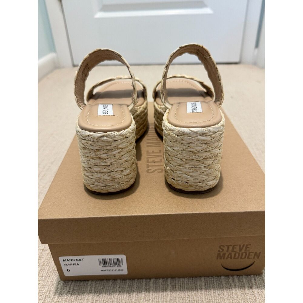 NEW Steve Madden Manifest Raffia platform slide sandal SZ 6 - Picture 2 of 5